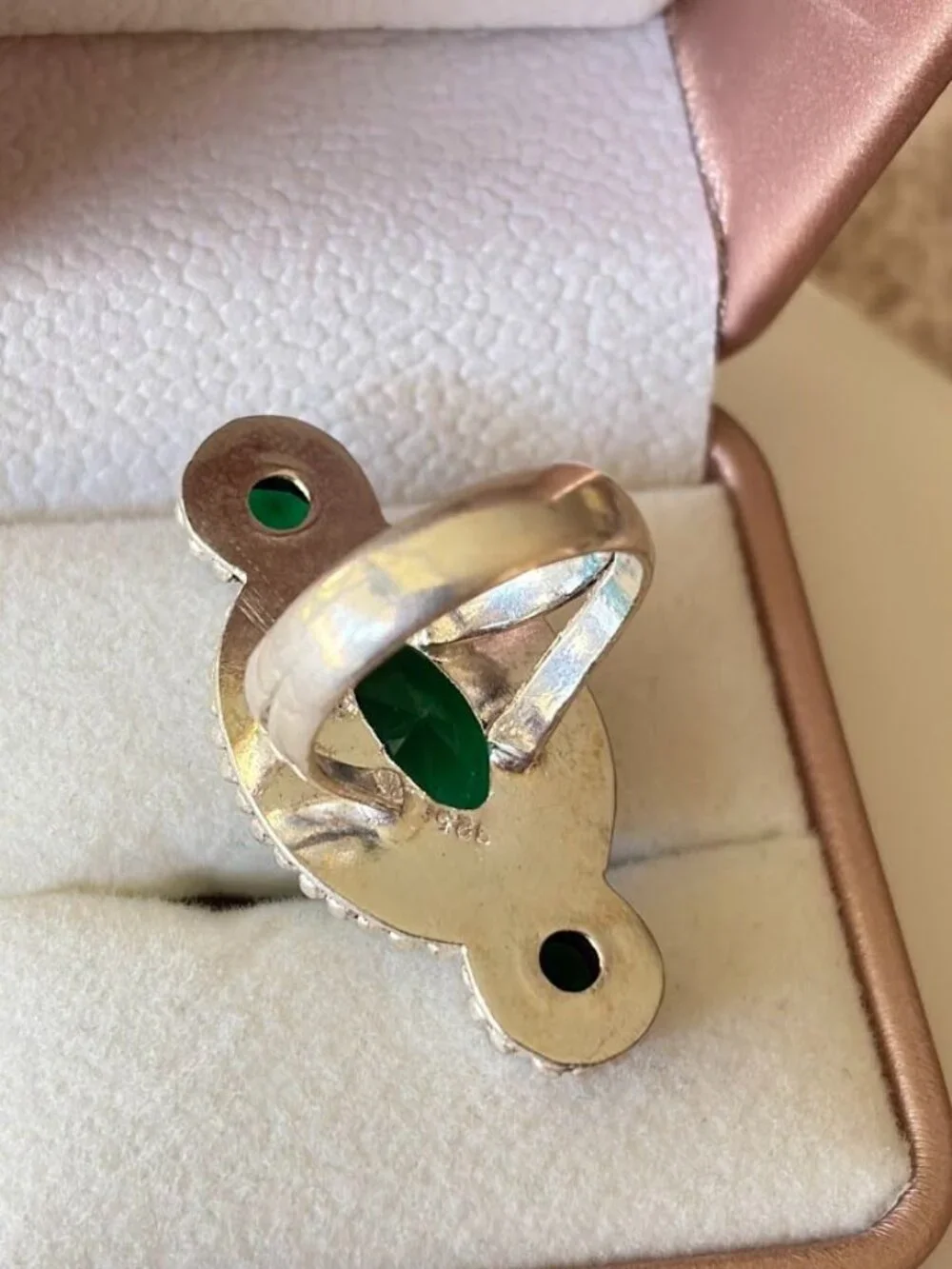 Simulated Green Peridot Three Stone Statement Ring 925 Silver Plated - Size 6.5